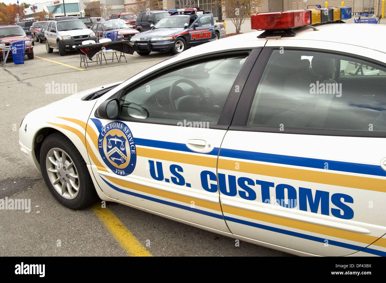 U.S. Customs automobile guards the border between the United States and