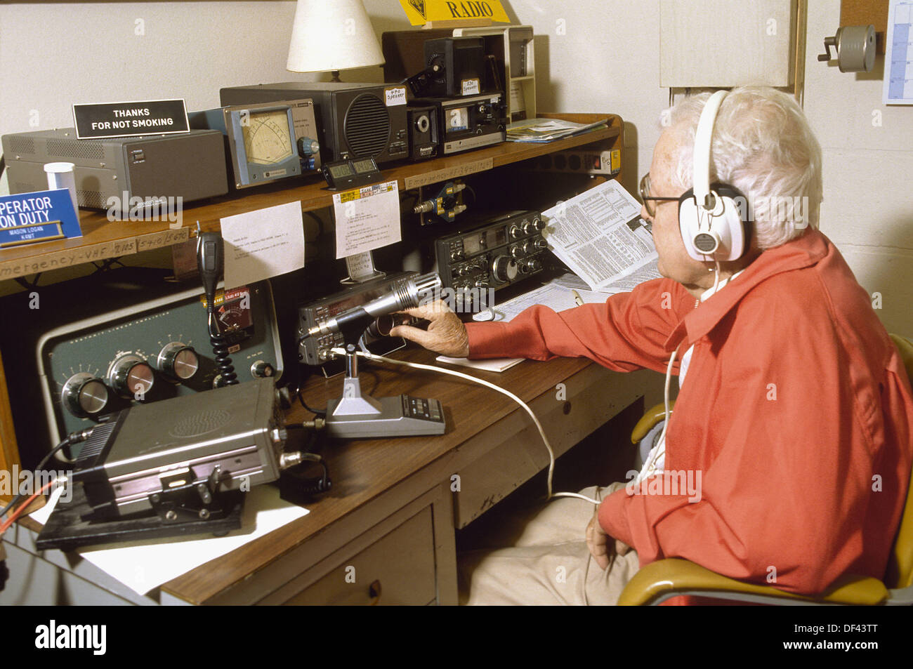 Senior male in retirement operating ham radio equipment Stock Photo Alamy