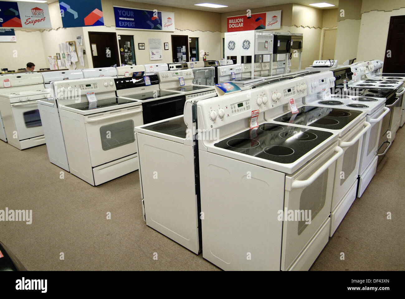 Display of new stove or range appliances in store for sale Stock