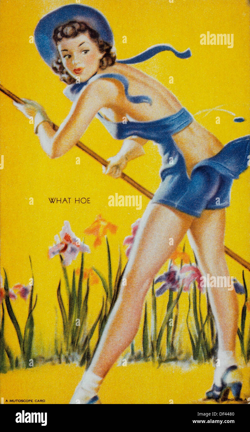 Sexy Woman Gardening, "What Hoe", Mutoscope Card, 1940s Stock Photo - Alamy