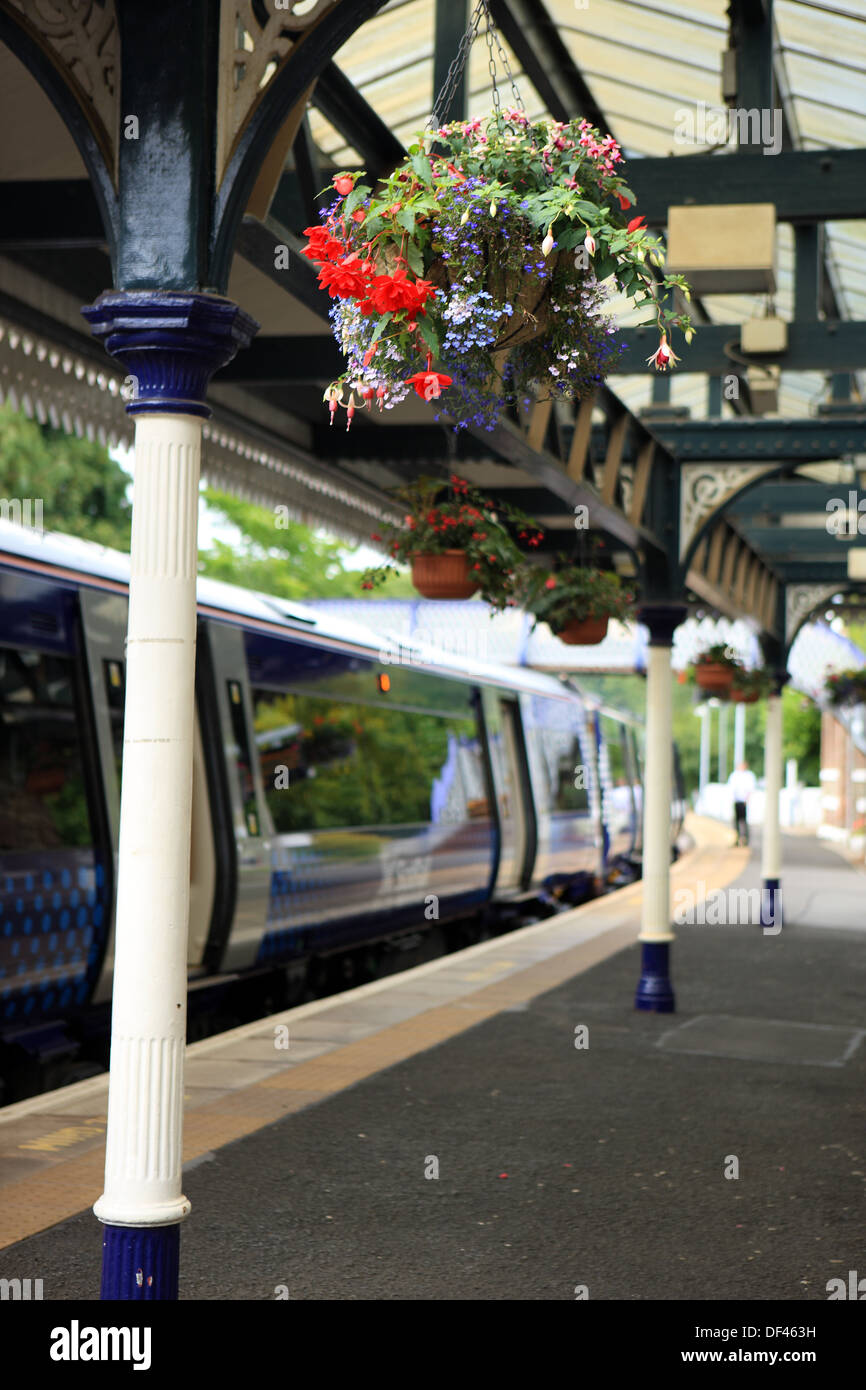 Train at the platform in Aberdour train station in Fife Scotland Stock Photo