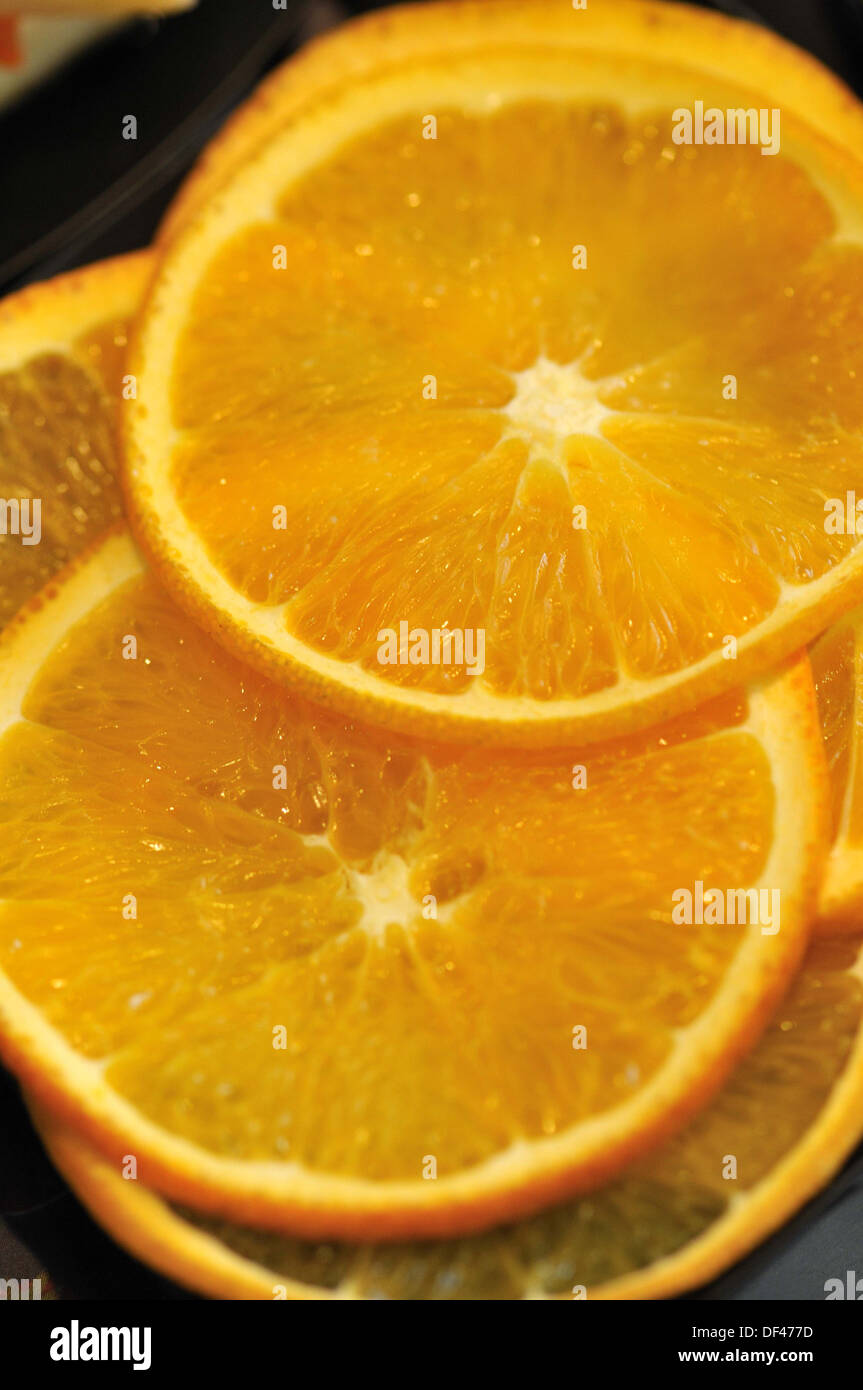 Orange slices in Alimentaria International Food and Drinks Exhibition