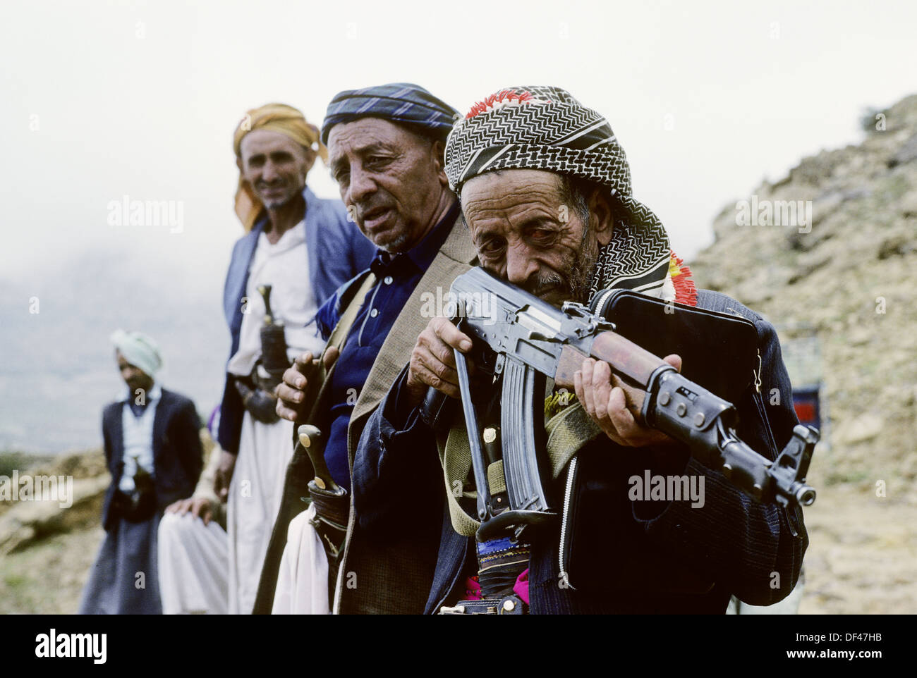 Men of the village, Attawila area, Yemen, Arabia Stock Photo