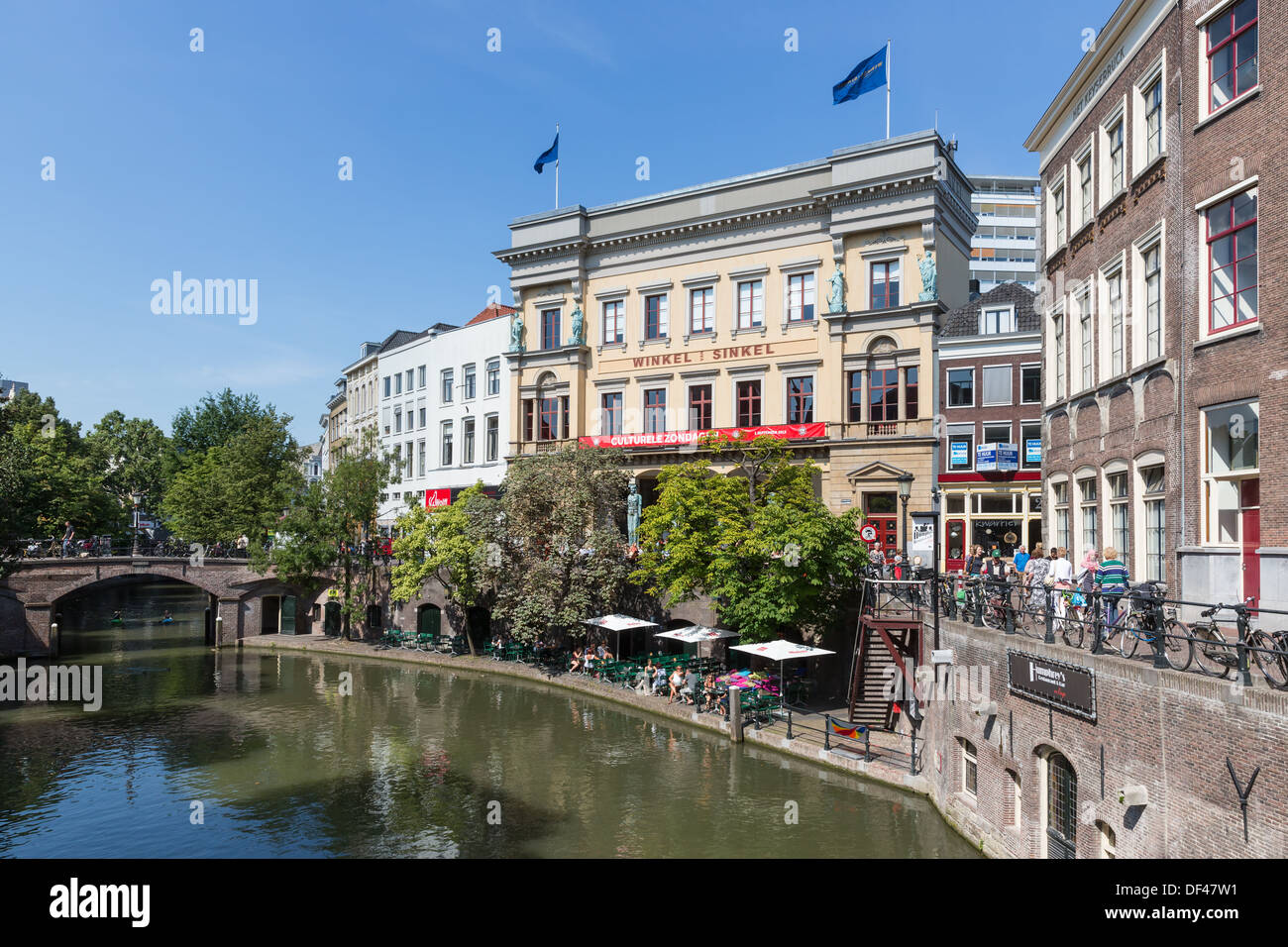 Shopping centre of the fourth city of the Netherlands with a canal and shopping people on Augustus 27, 2011 in Utrecht Stock Photo