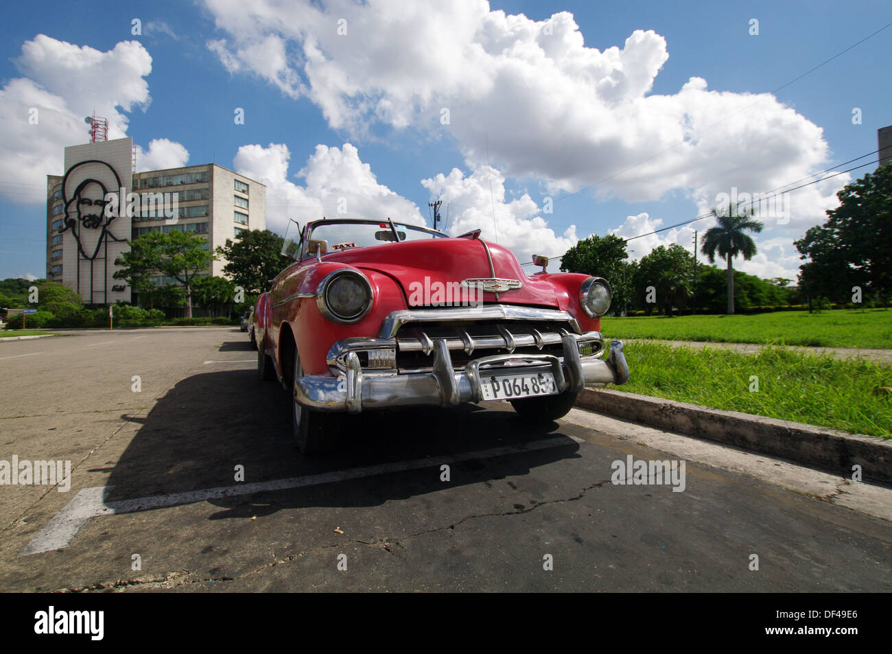 Vintage convertible parked in Plaza de la Revolución - Havana, Cuba Stock Photo