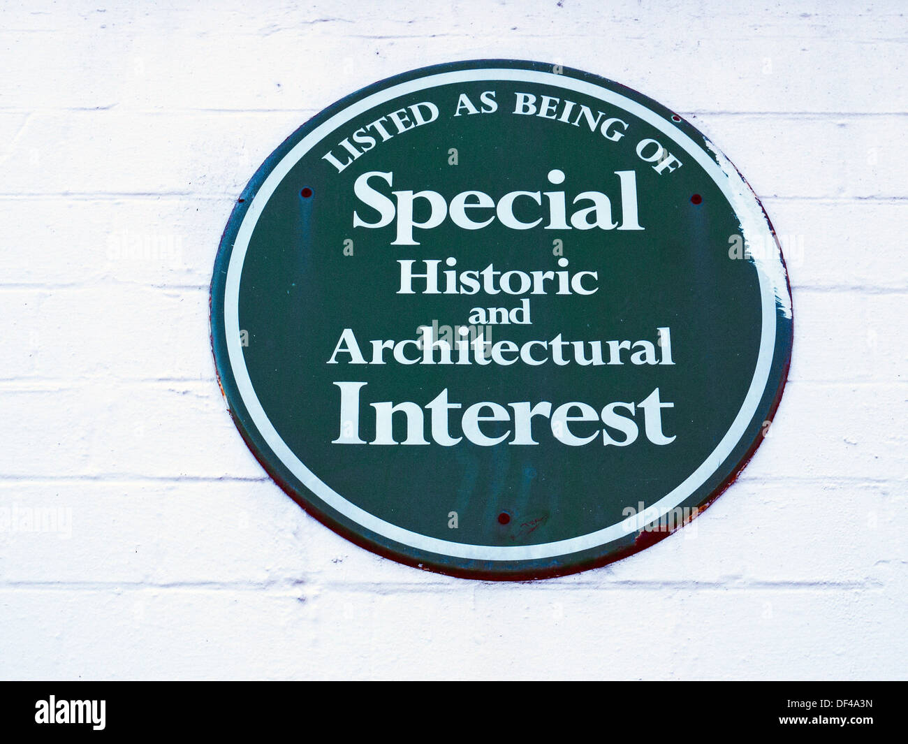Listed as being of special historic and architectural interest sign on outside wall Stock Photo