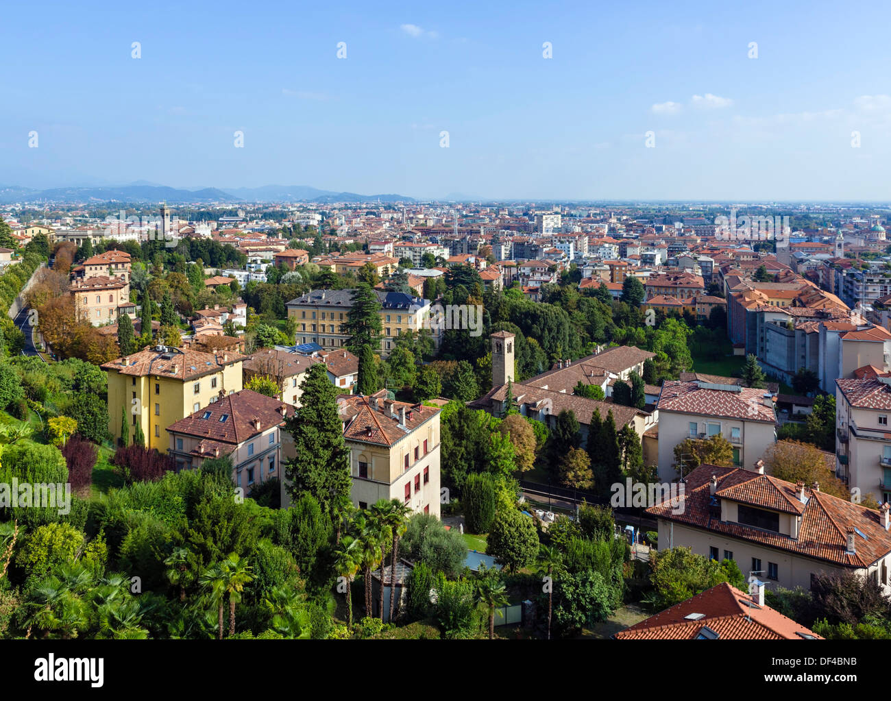 View over Bergamo Bassa from the walls around Bergamo Alta, Lombardy, Italy Stock Photo