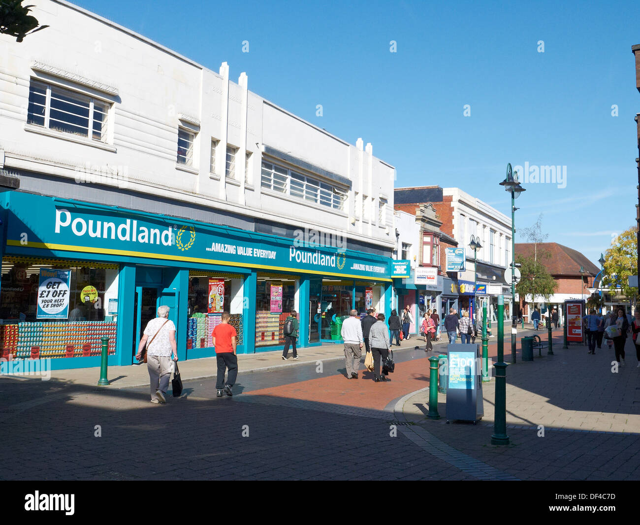 Poundland shop in art deco building, Crewe Cheshire UK Stock Photo