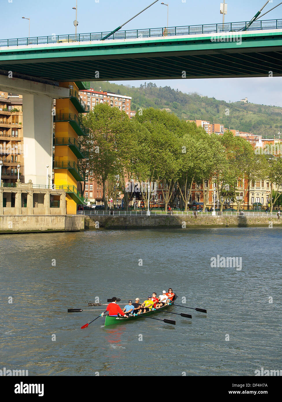 Sculling on the Rio de Bilbao,Bilbao,Spain Stock Photo