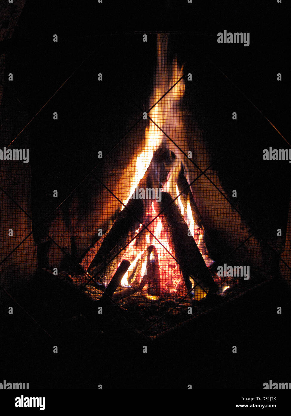 Burning Logs in Fireplace, Close Up Stock Photo Alamy