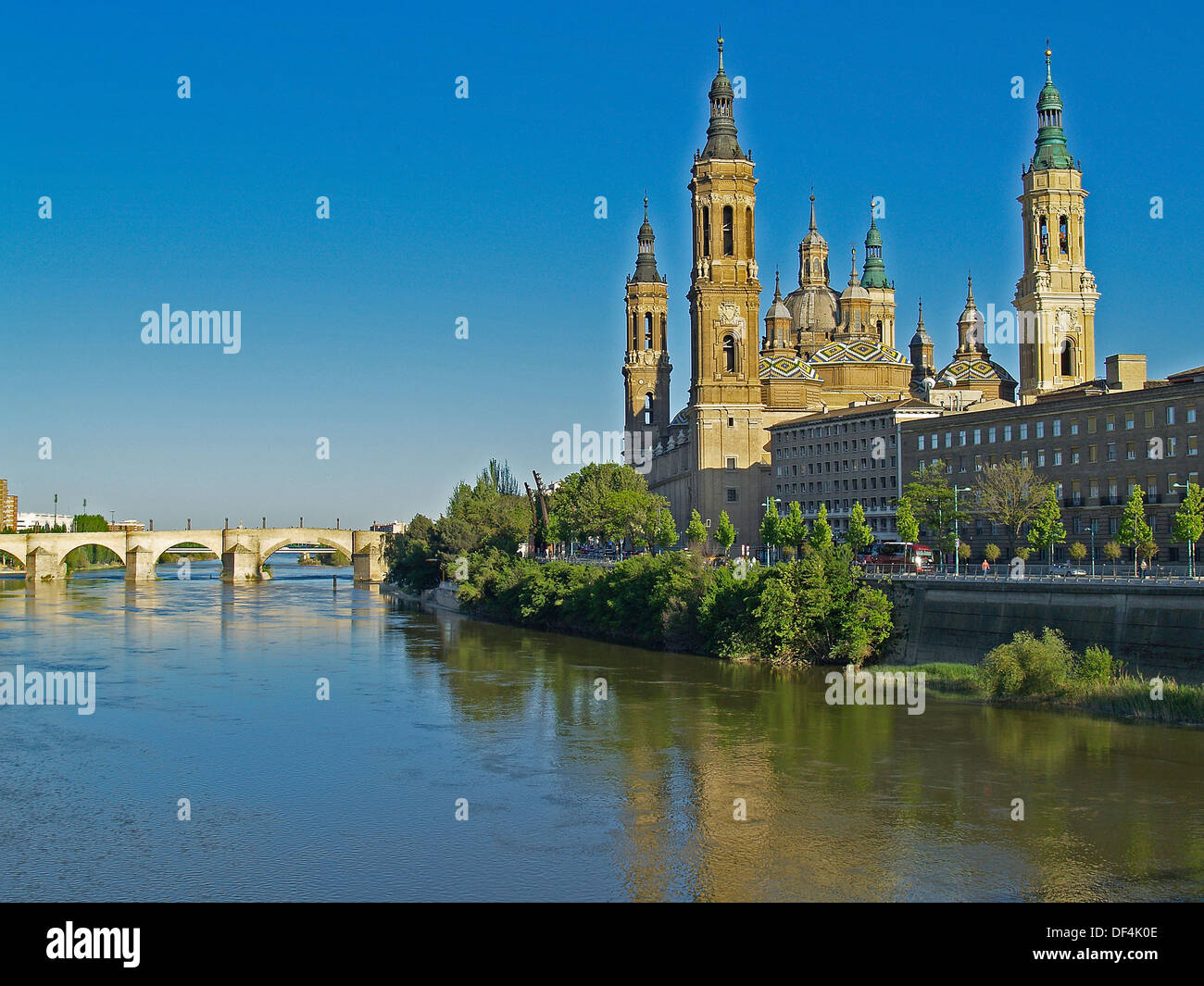 The Basilica of Our Lady of The Pillar on the Ebro River,Zaragoza,Spain Stock Photo