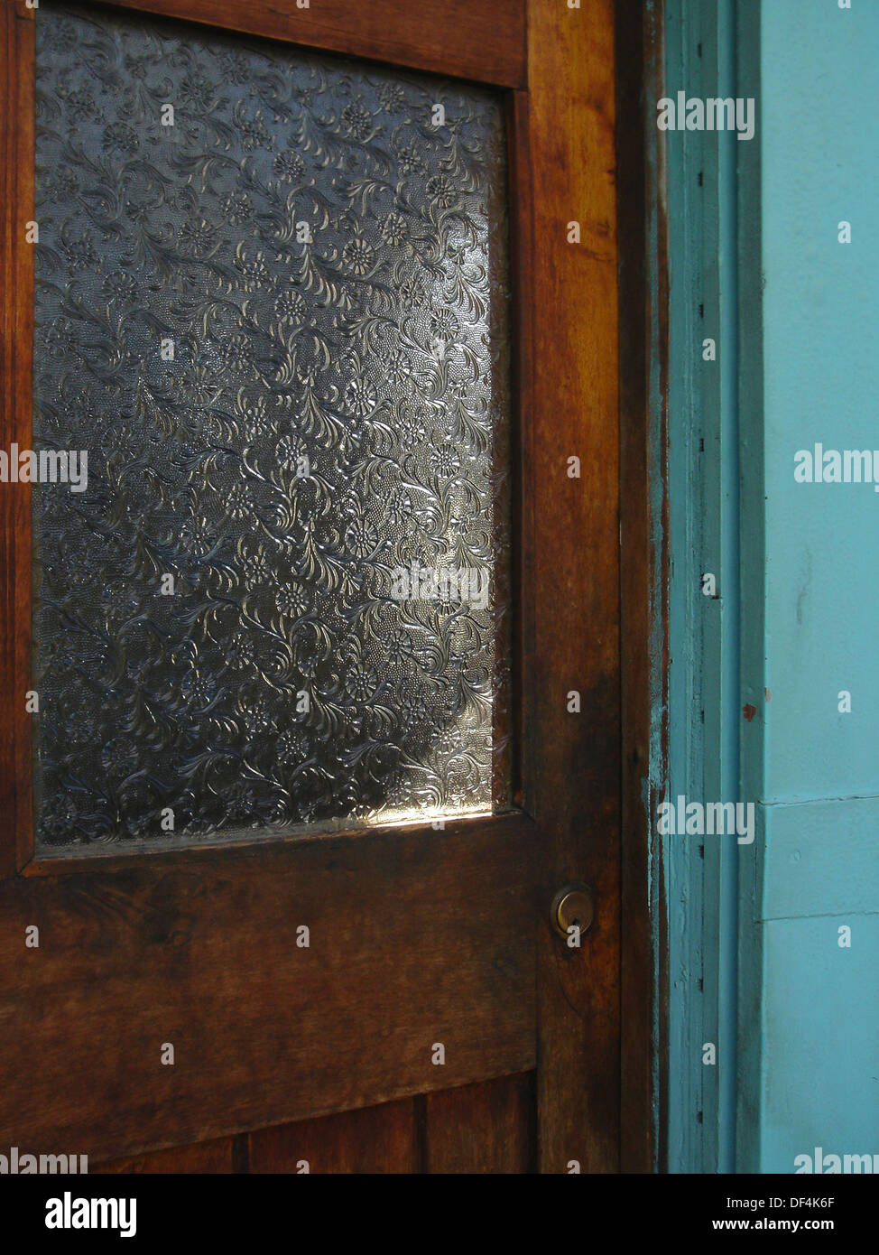 Wood Door With Frosted Glass Window Stock Photo Alamy