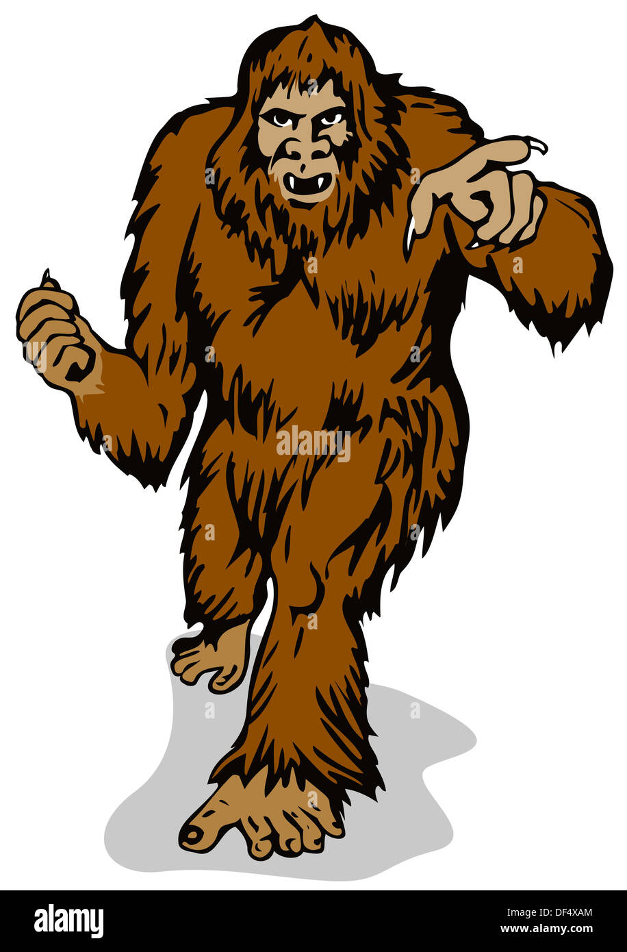 Illustration of big foot pointing, done in retro style. Stock Photo