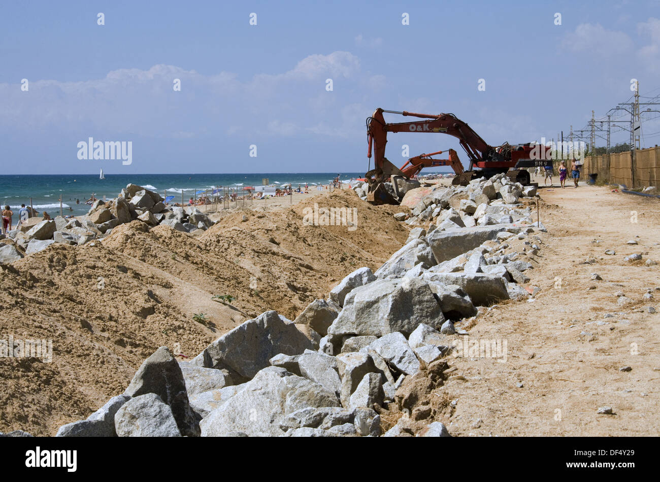 Public works at the beach. El Maresme, Catalonia, Spain Stock Photo