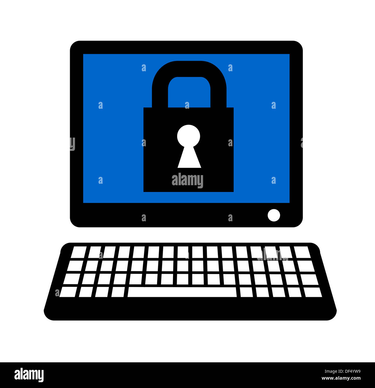 Illustration of a computer with a padlock on the screen done in retro ...
