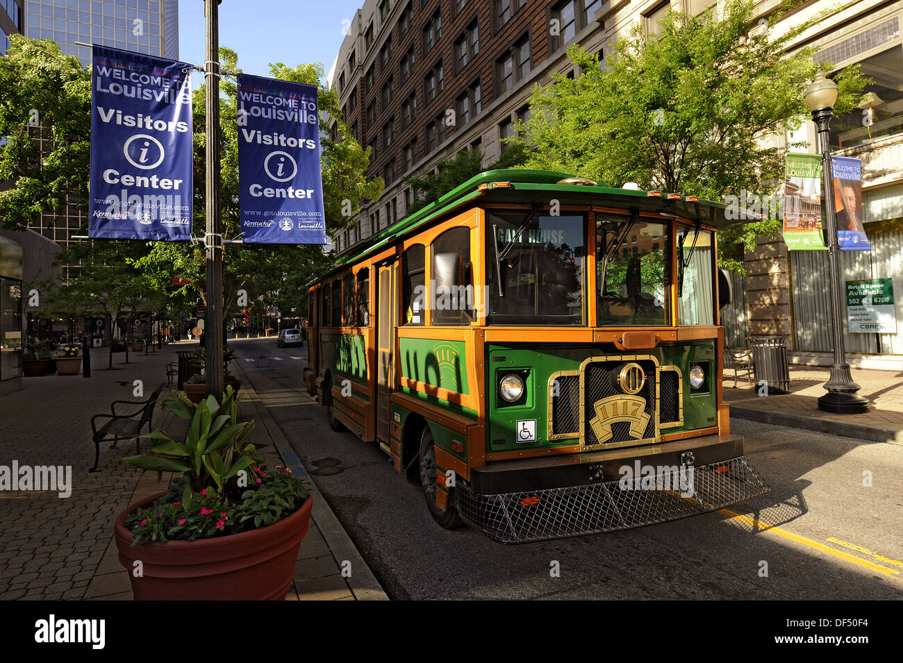 Tourist people mover trolley bus in downtown Louisville Kentucky KY