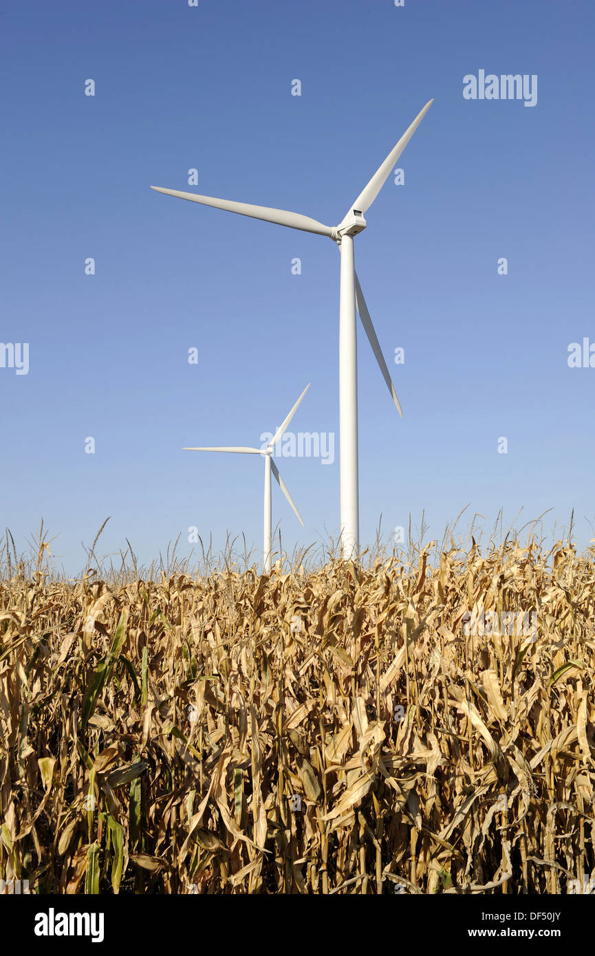 Wind turbine produces energy in wind into mechanical energy