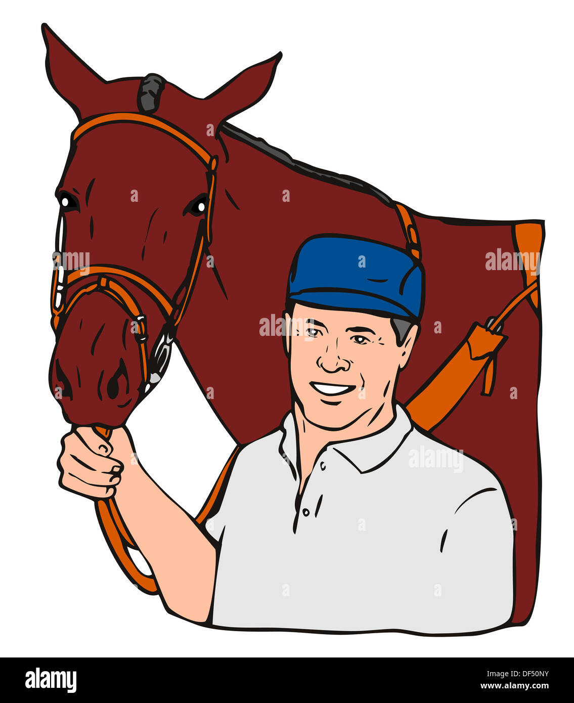 Illustration of a horse and jockey done in retro style Stock Photo - Alamy