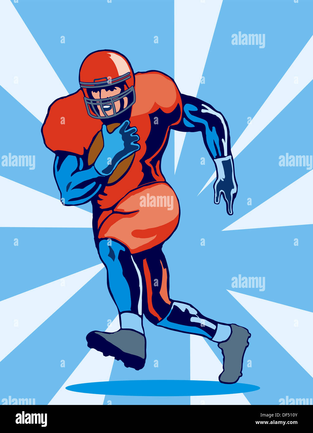 Illustration of a football player running done in retro style Stock