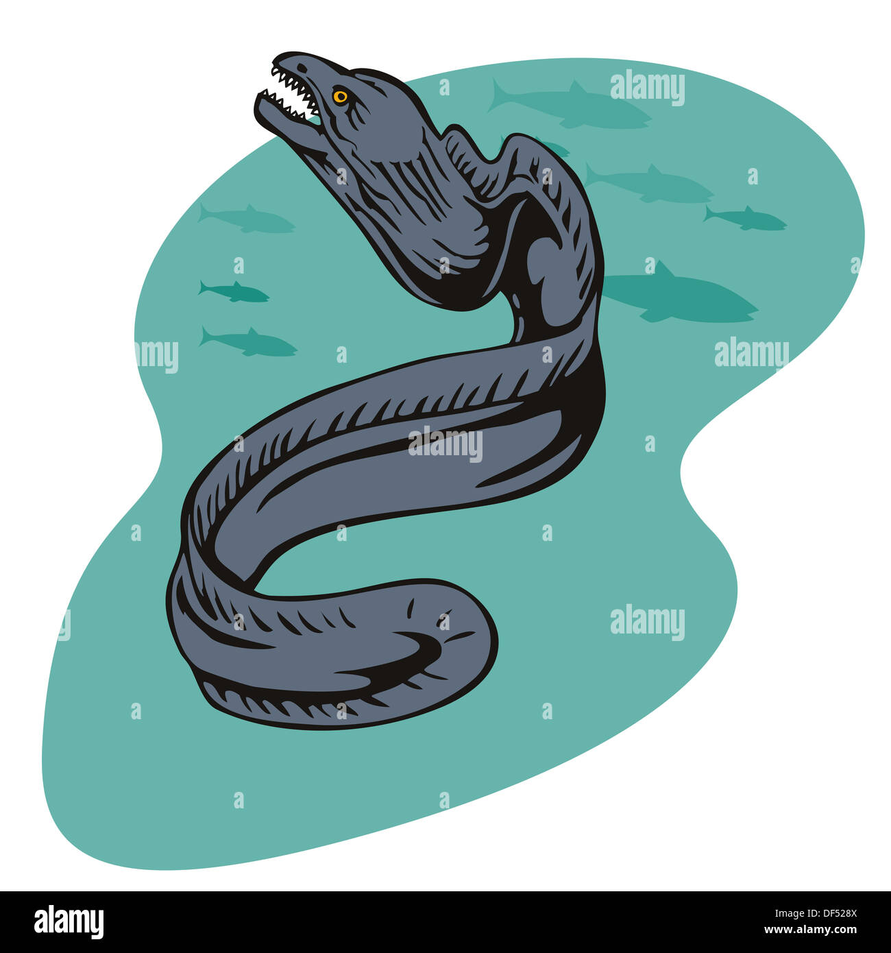 Illustration of a moray eel isolated on white background done in retro ...