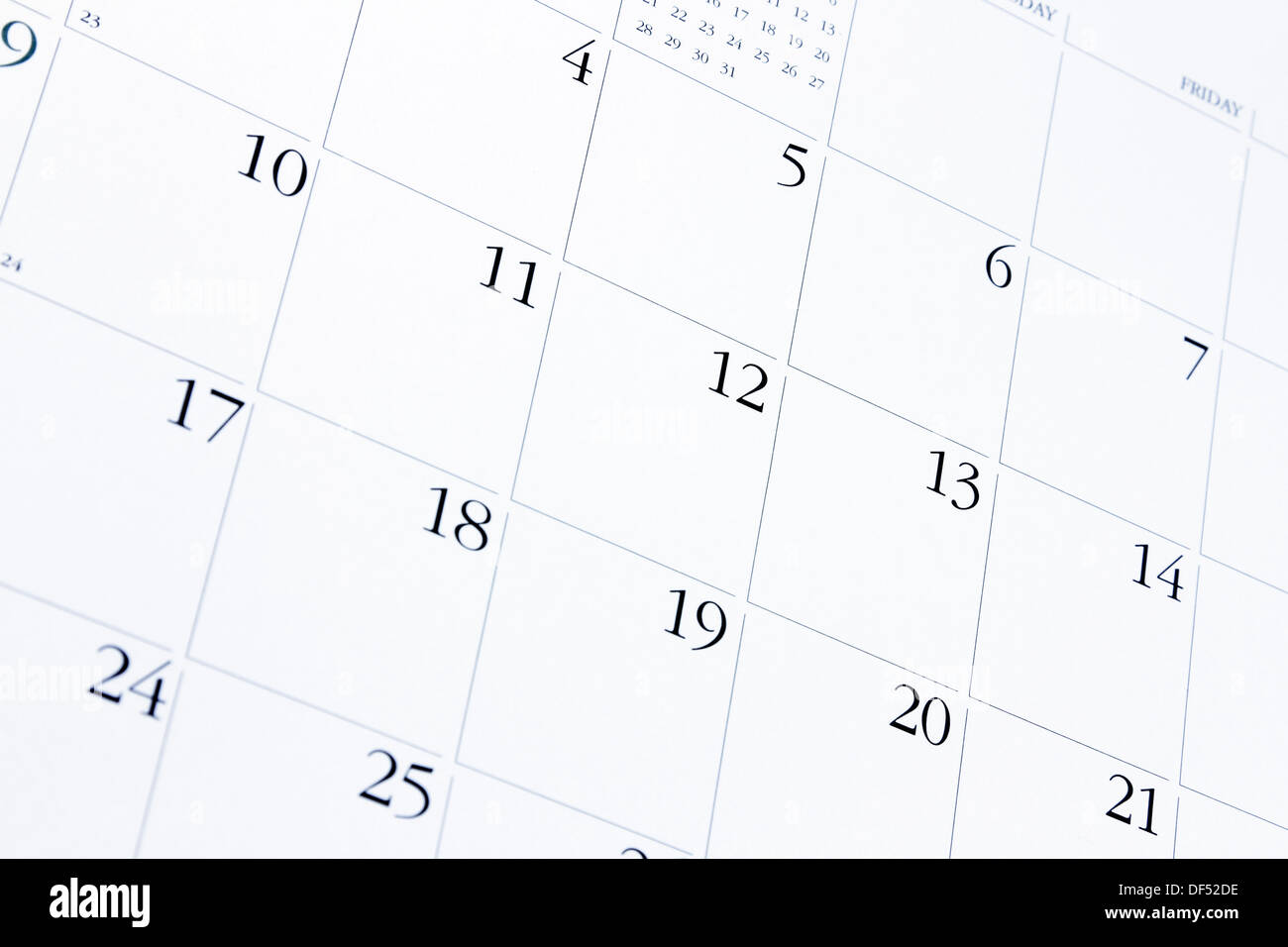 Closeup of dates on calendar page stock photo alamy
