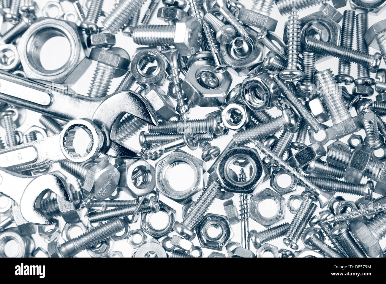 Spanners on nuts and bolts Stock Photo