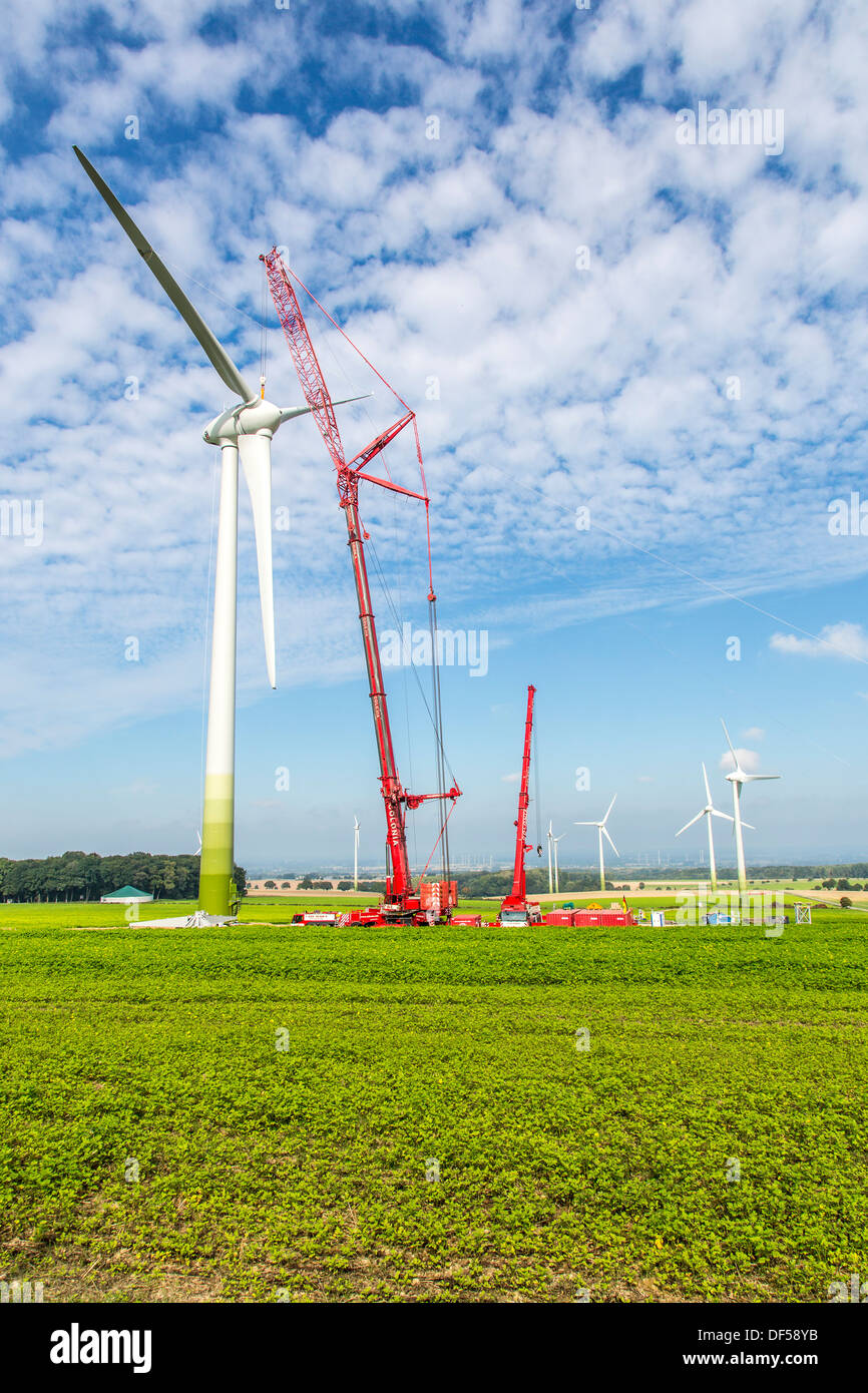 Construction, installation of a wind turbine. Wind turbines, wind farm ...