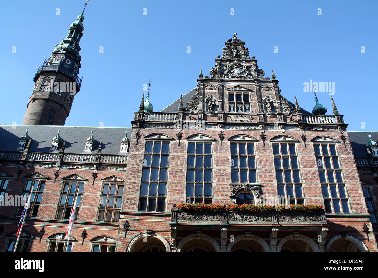 University with tower from 1614 in the city of Groningen Stock Photo