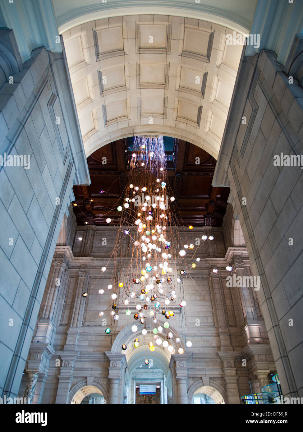 The Victoria and Albert Museum, London - new hanging lights sculpture in the foyer 1 Stock Photo
