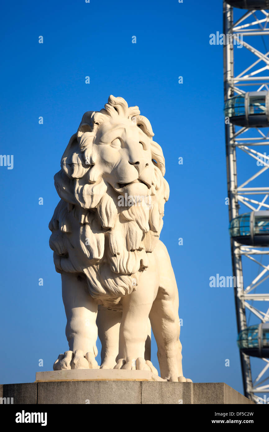 The South Bank Lion with British Airways London Eye Westminster London England Stock Photo