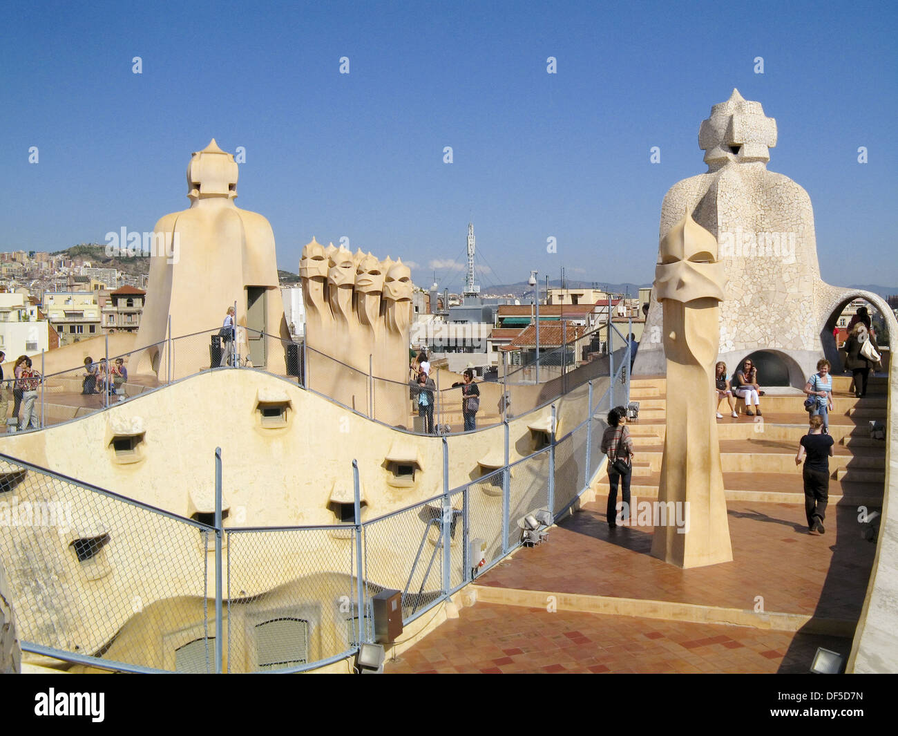 Detail of chimneys at roof terrace of Milà House aka La Pedrera 1906