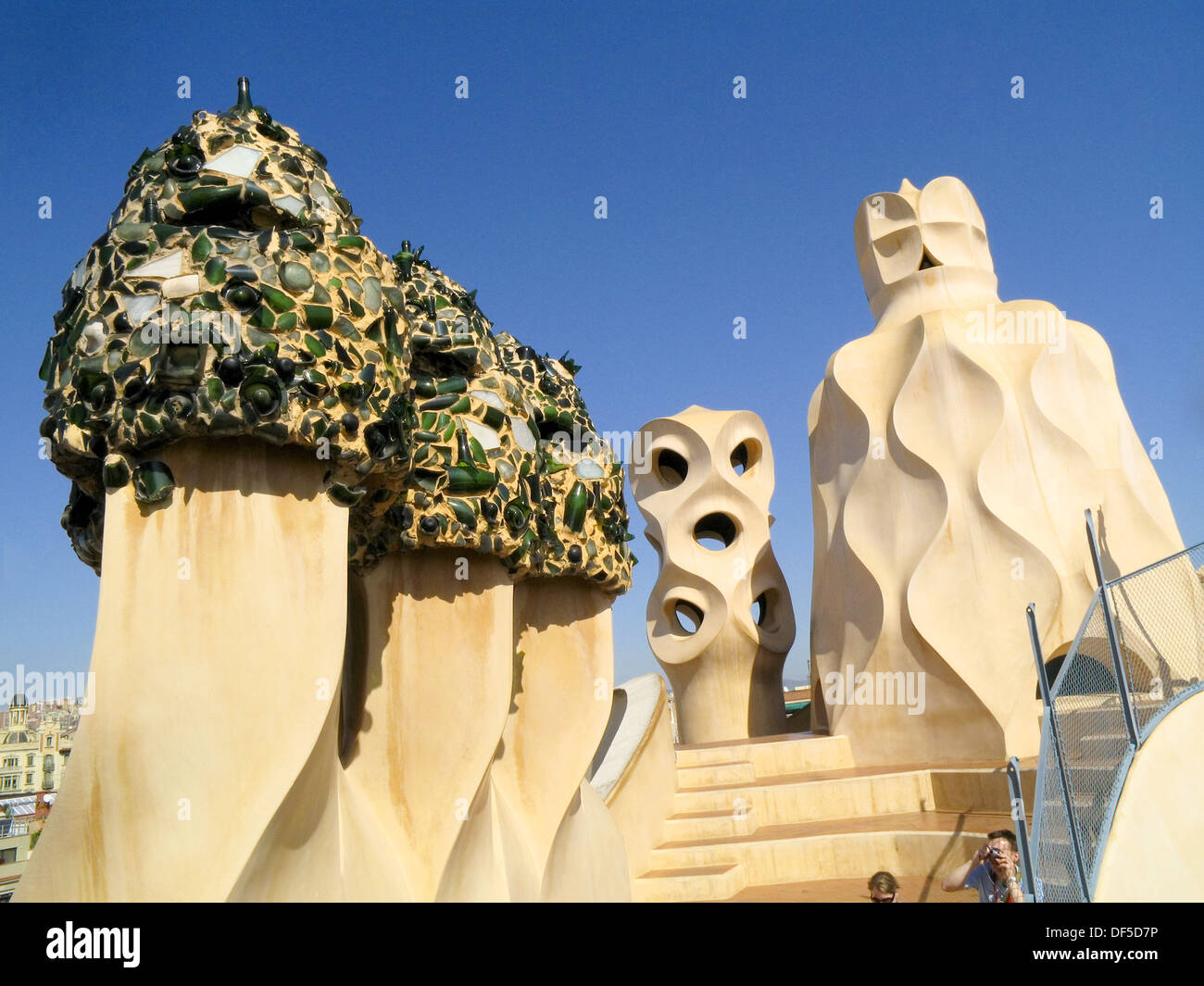 Detail of chimneys at roof terrace of Milà House aka La Pedrera 1906