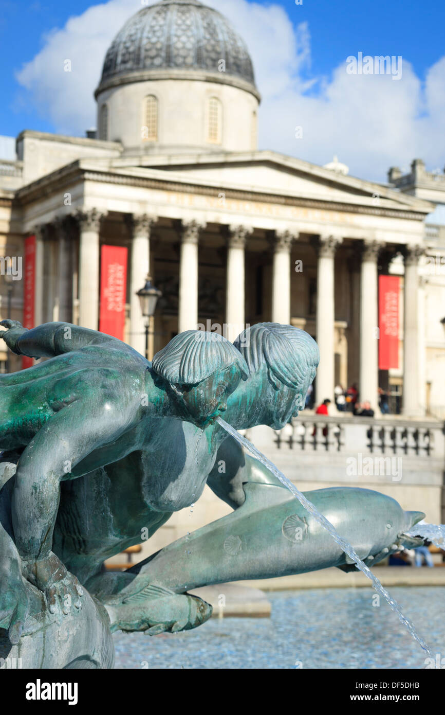 Trafalgar Square and National Gallery London England Stock Photo
