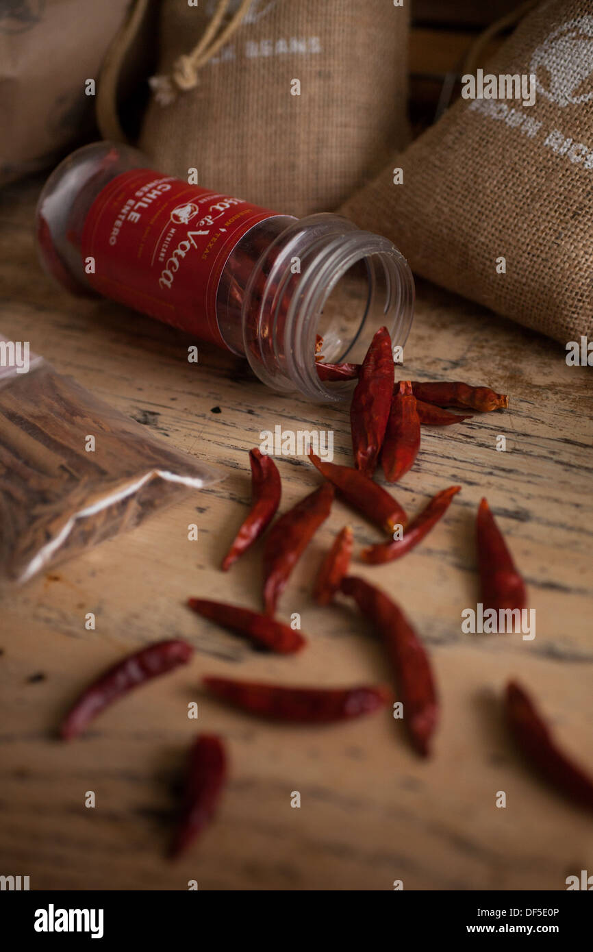 Spices for a fictional mom-and-pop shop, packaging designed by Alyssa Walker Stock Photo