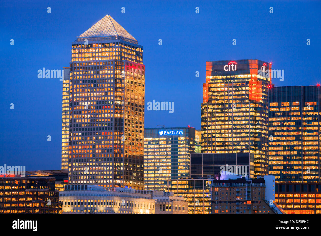 Financial District Canary Wharf Office Buildings London England Stock ...