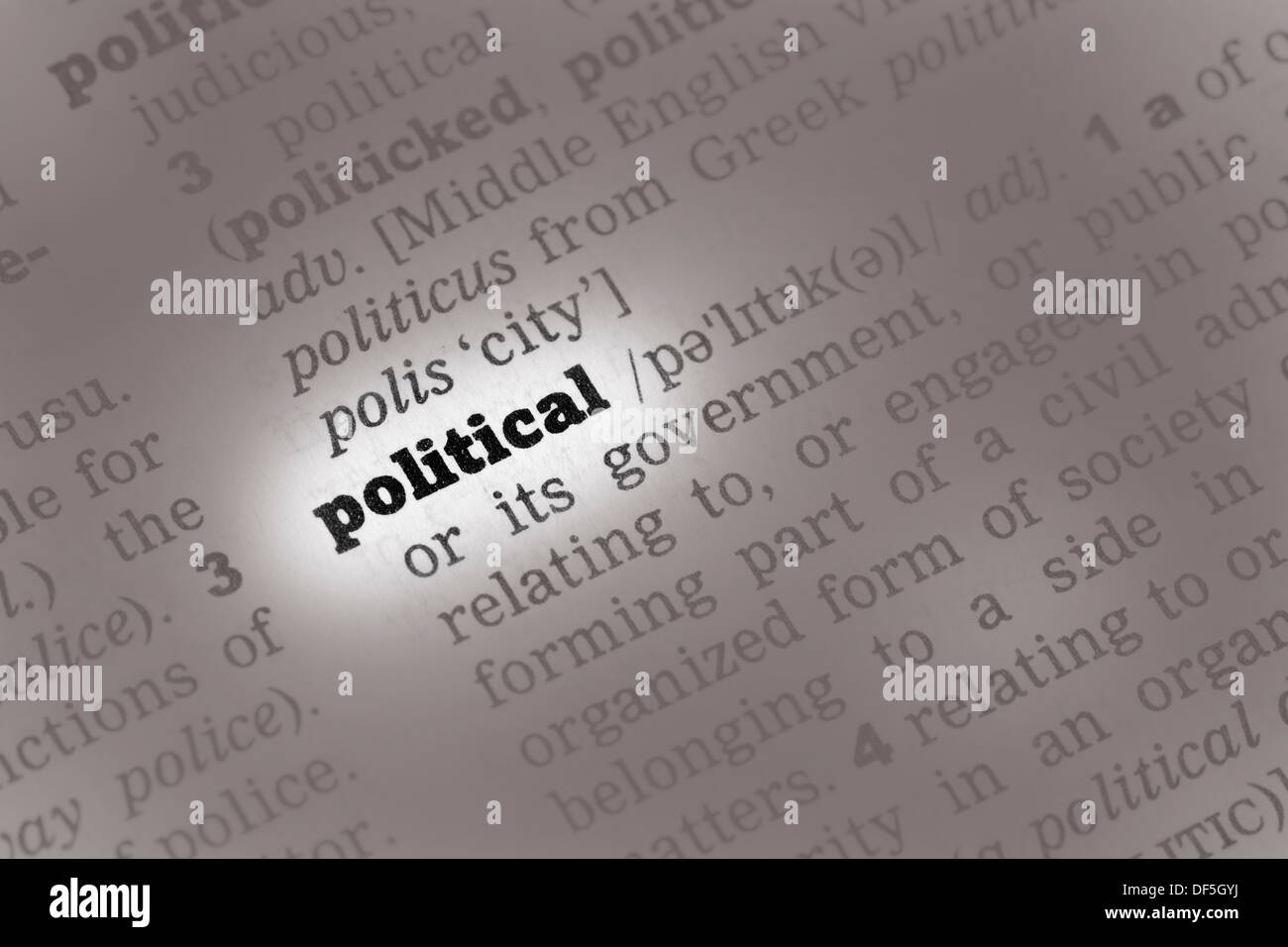 Political Dictionary Definition single word with soft focus Stock Photo
