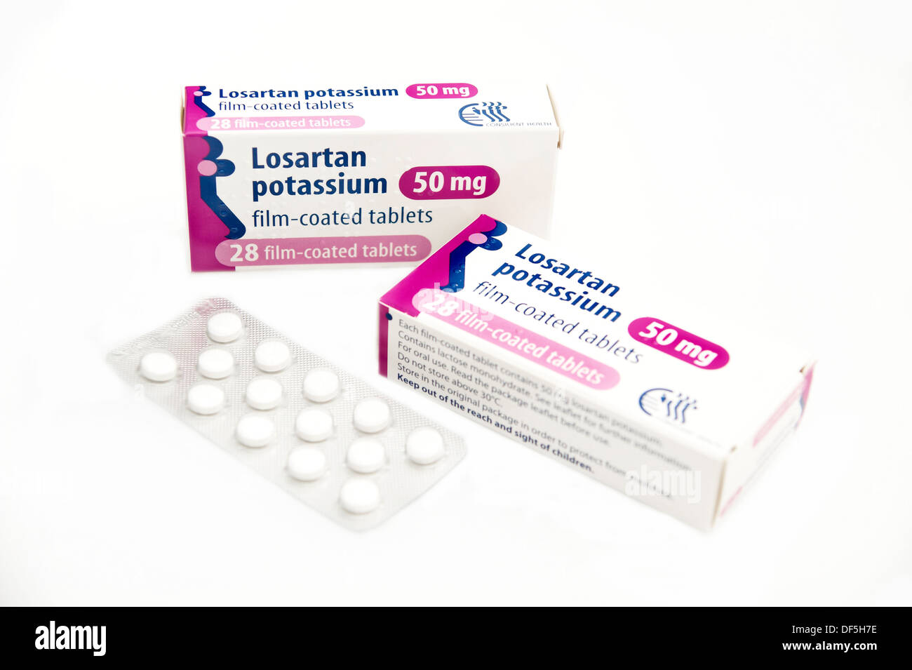 Losartan Potassium tablets used for lowering high blood pressure Stock Photo