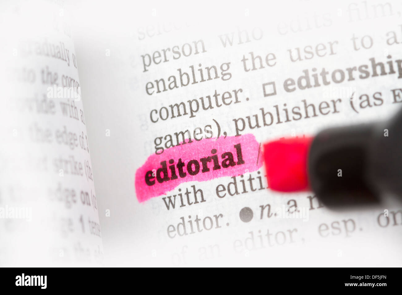 Editorial Dictionary Definition single word with soft focus Stock Photo