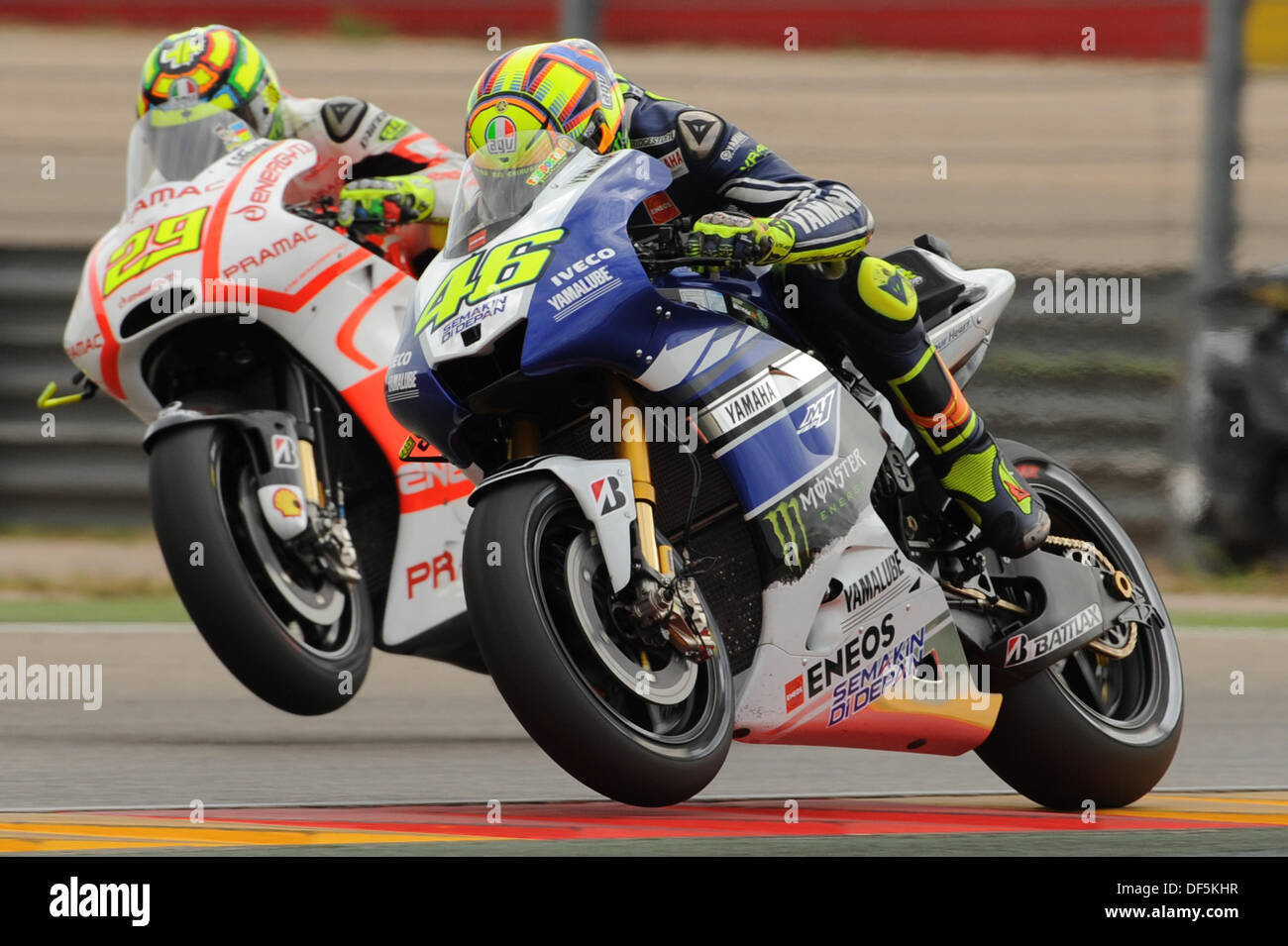 Alcaniz, Spain. September 28th 2013. Valentino Rossi (Yamaha Factory racingm) during the qualifying sessions from Aragon Motorland Credit:  Gaetano Piazzolla/Alamy Live News Stock Photo
