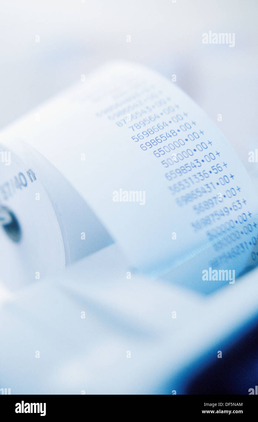 Adding machine tape stock photo alamy