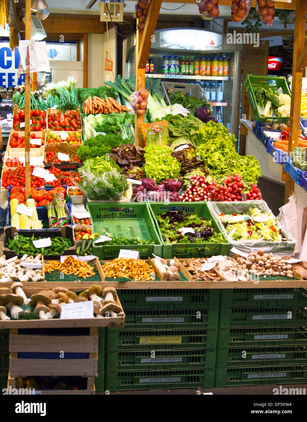 Fruit and vegetables on an indoor market stall, Stuttgart, Baden