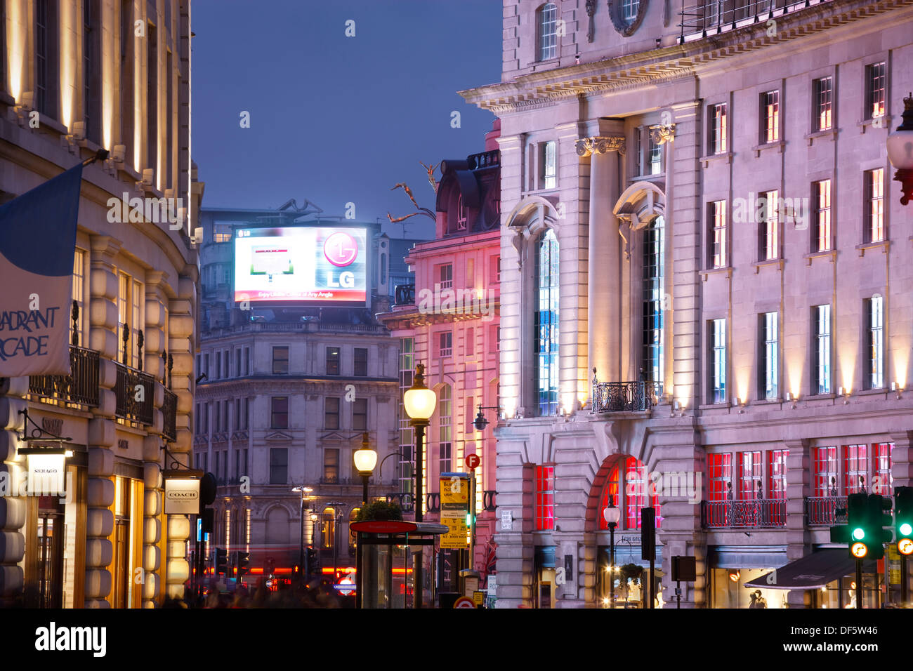 Regent Street to Piccadilly Circus London England at twilight Stock Photo
