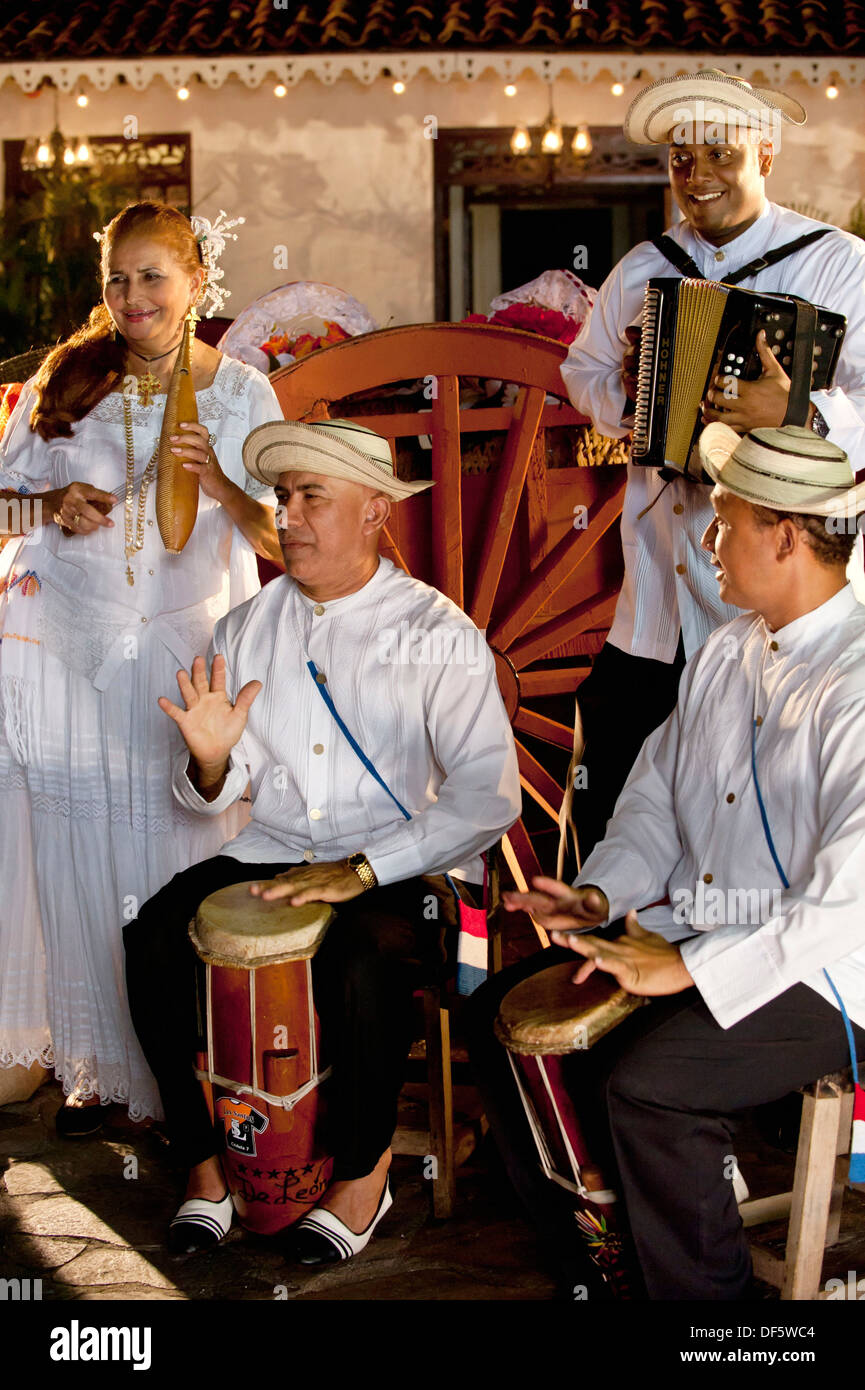 Panamanian folk musicians in presentation at Mi Pueblito tourist center  Ancon, Panama City, Panama, Central America Stock Photo