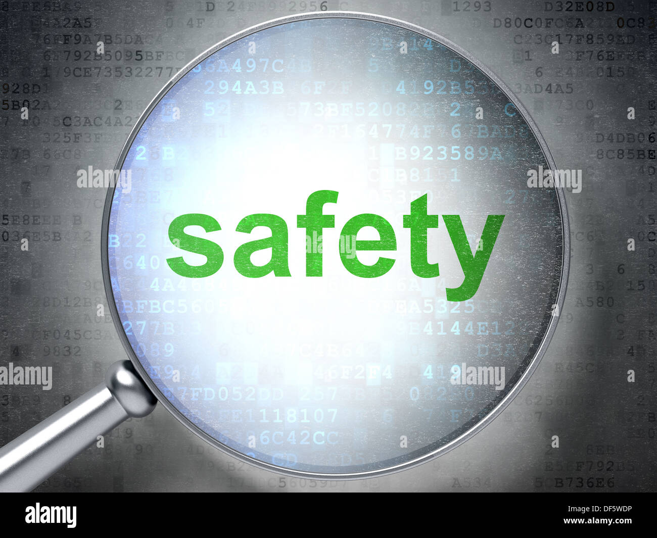 Magnifying optical glass with words safety on digital background Stock ...