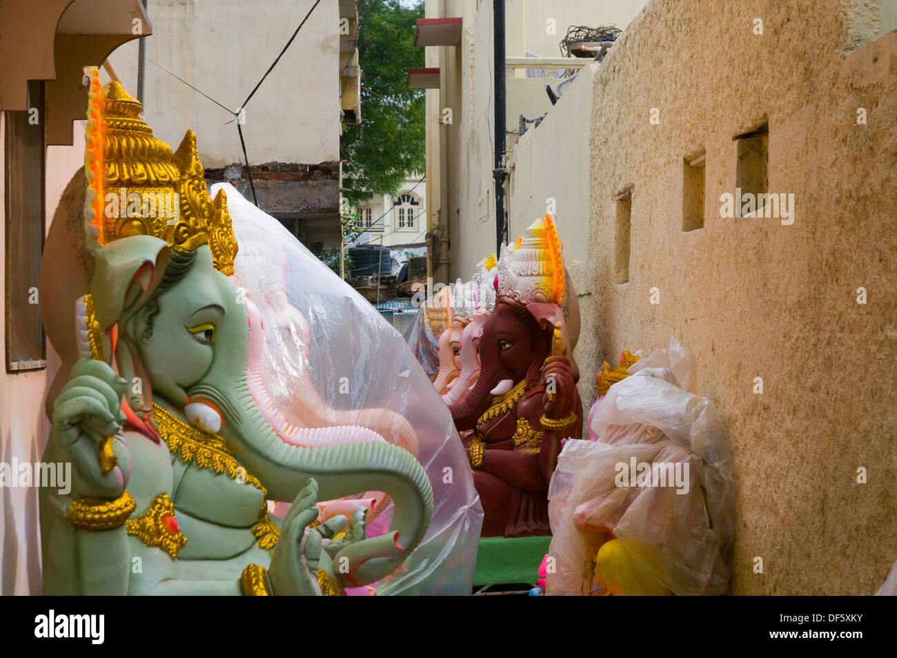 Ganesha Idols on sale for Ganesh Chaturthi. Birthday of Lord Ganesha. Stock Photo