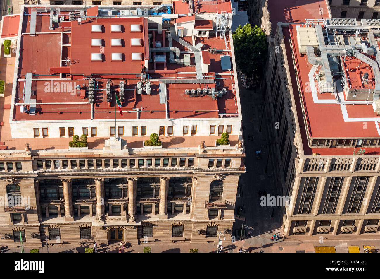 Red rooftops on historical buildings in Mexico City Stock Photo
