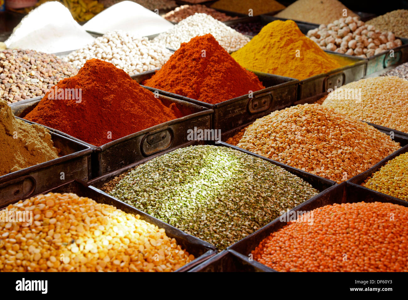 India, Rajasthan, Jodhpur spices and pulses, Sadar spice Market Stock