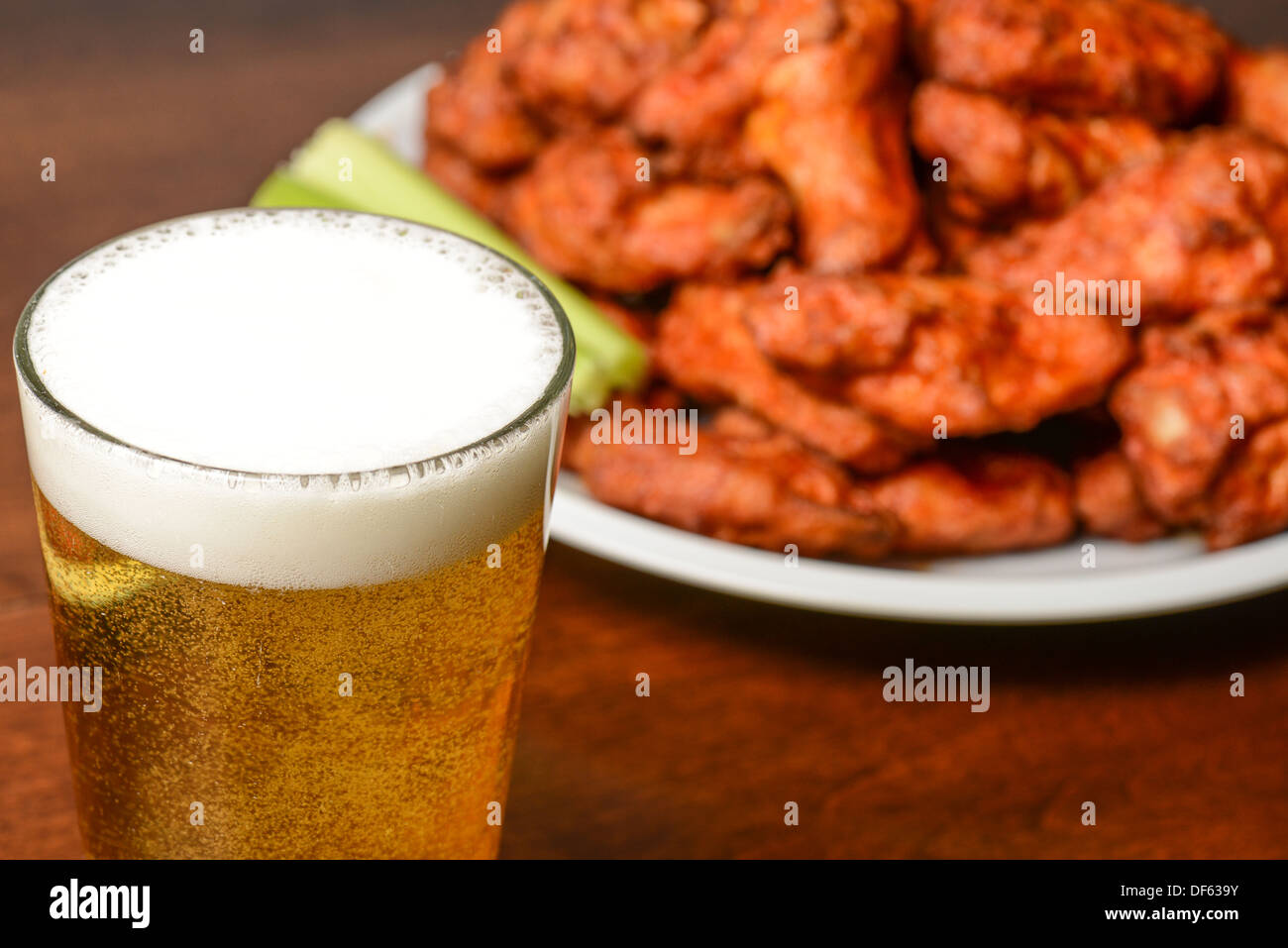 Beer and Buffalo Wings Stock Photo