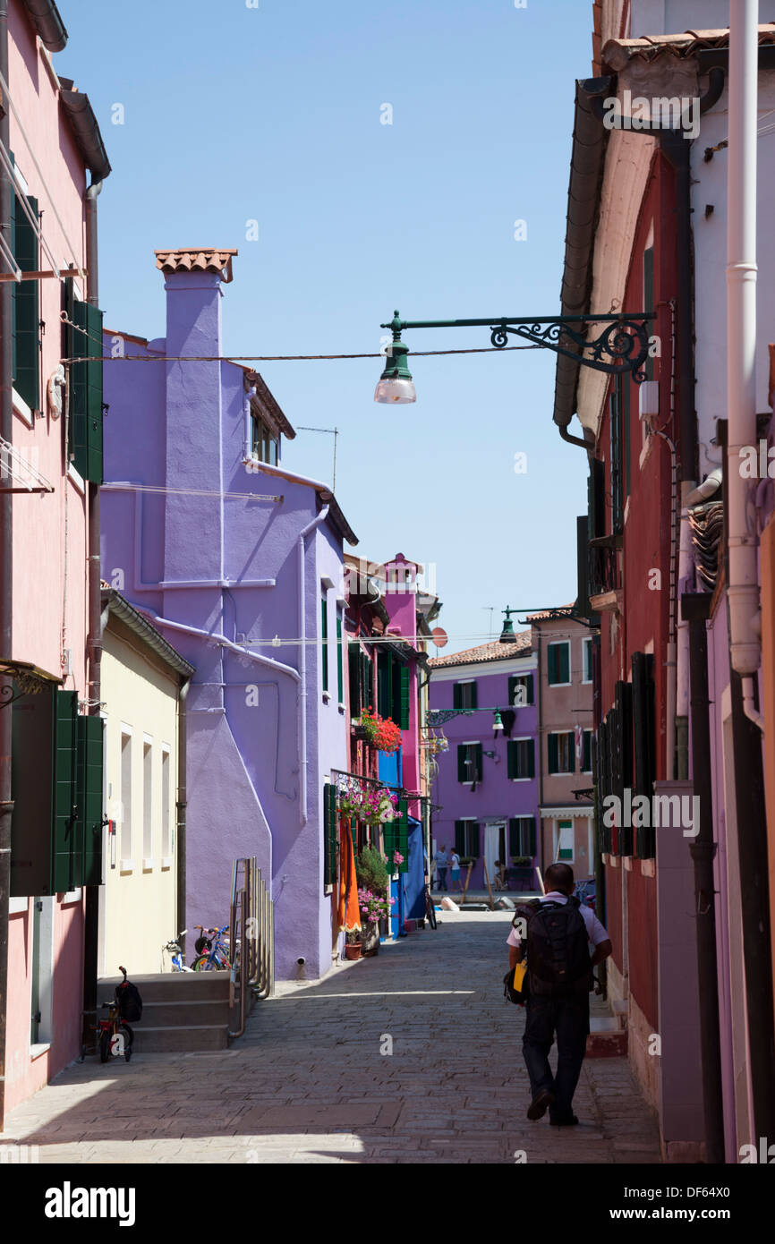 Burano island. Northerly located towards Venice and Murano, it is indisputably the most coloured island of the Venetian lagoon. Stock Photo