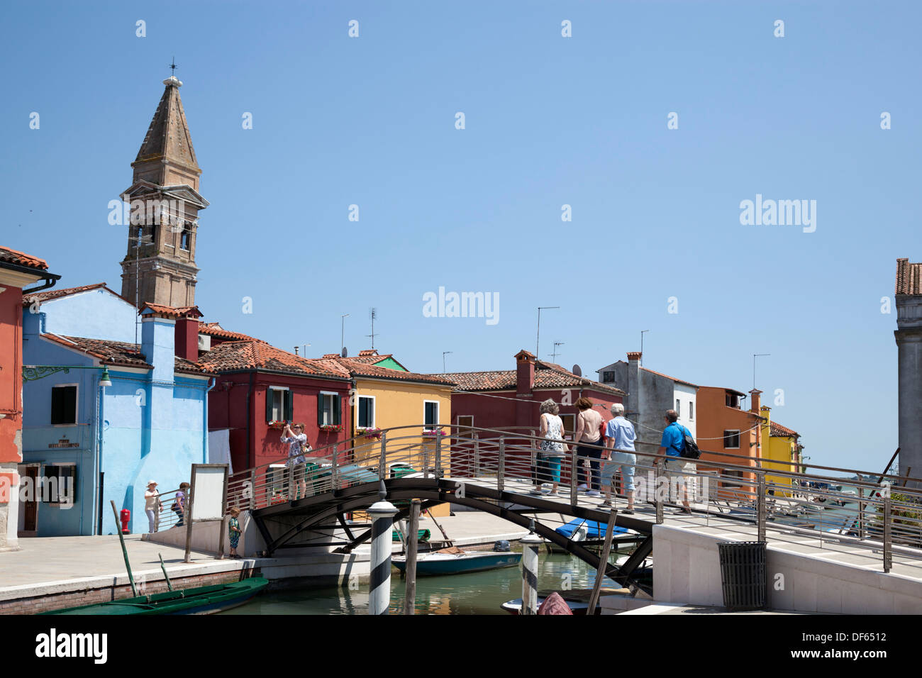 Burano island. Northerly located towards Venice and Murano, it is indisputably the most coloured island of the Venetian lagoon. Stock Photo